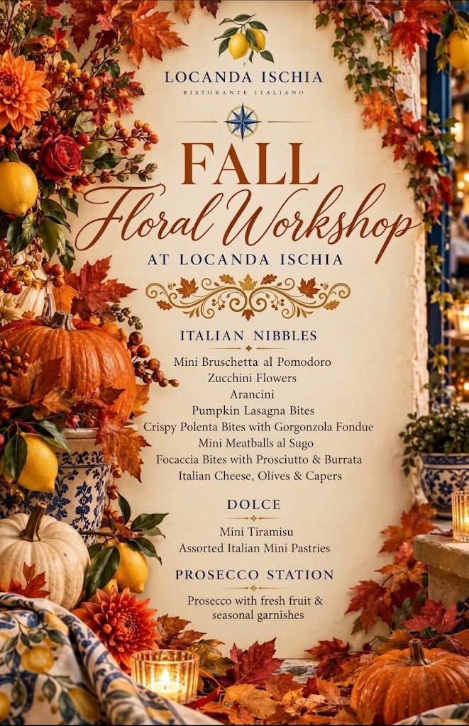Pumpkin Centerpiece Workshop      Gal in the Glen + Locanda Ischia         Sunday, Oct. 25, 2:00-4:00 PM